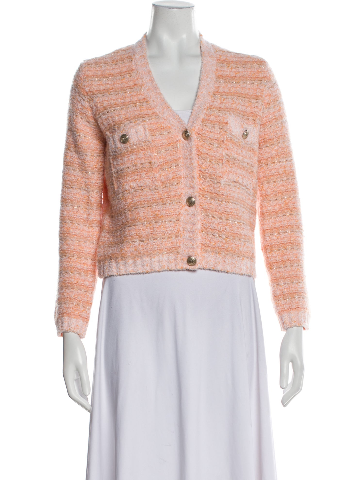 Maje Tweed Pattern V-Neck Sweater