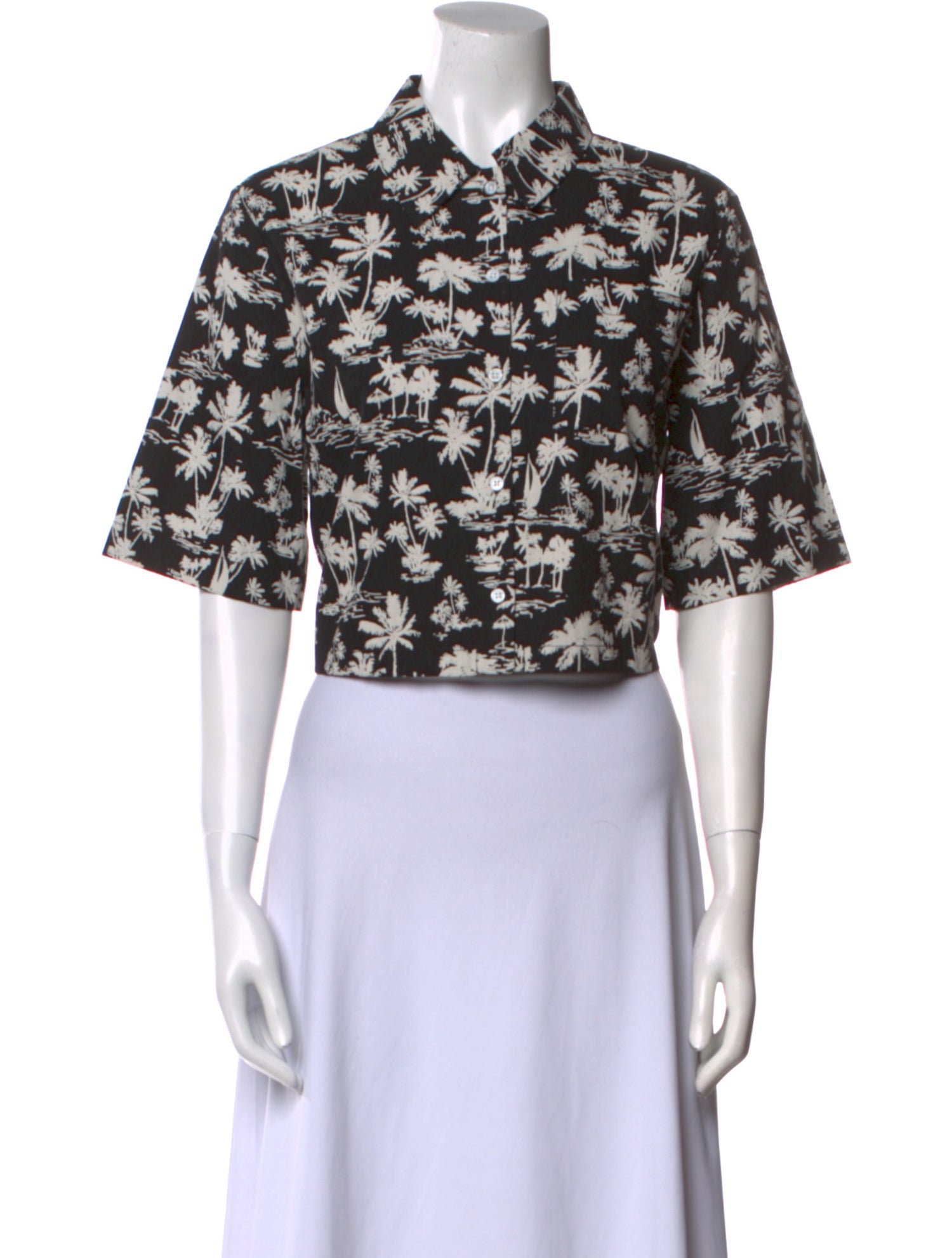 Maje Printed Short Sleeve Crop Top