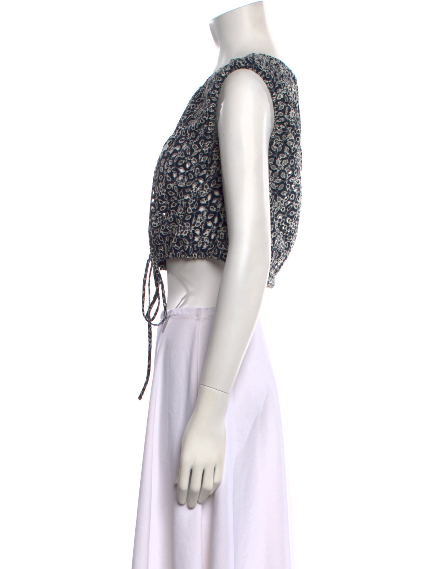 Maje Floral Print Bateau Neckline Crop Top