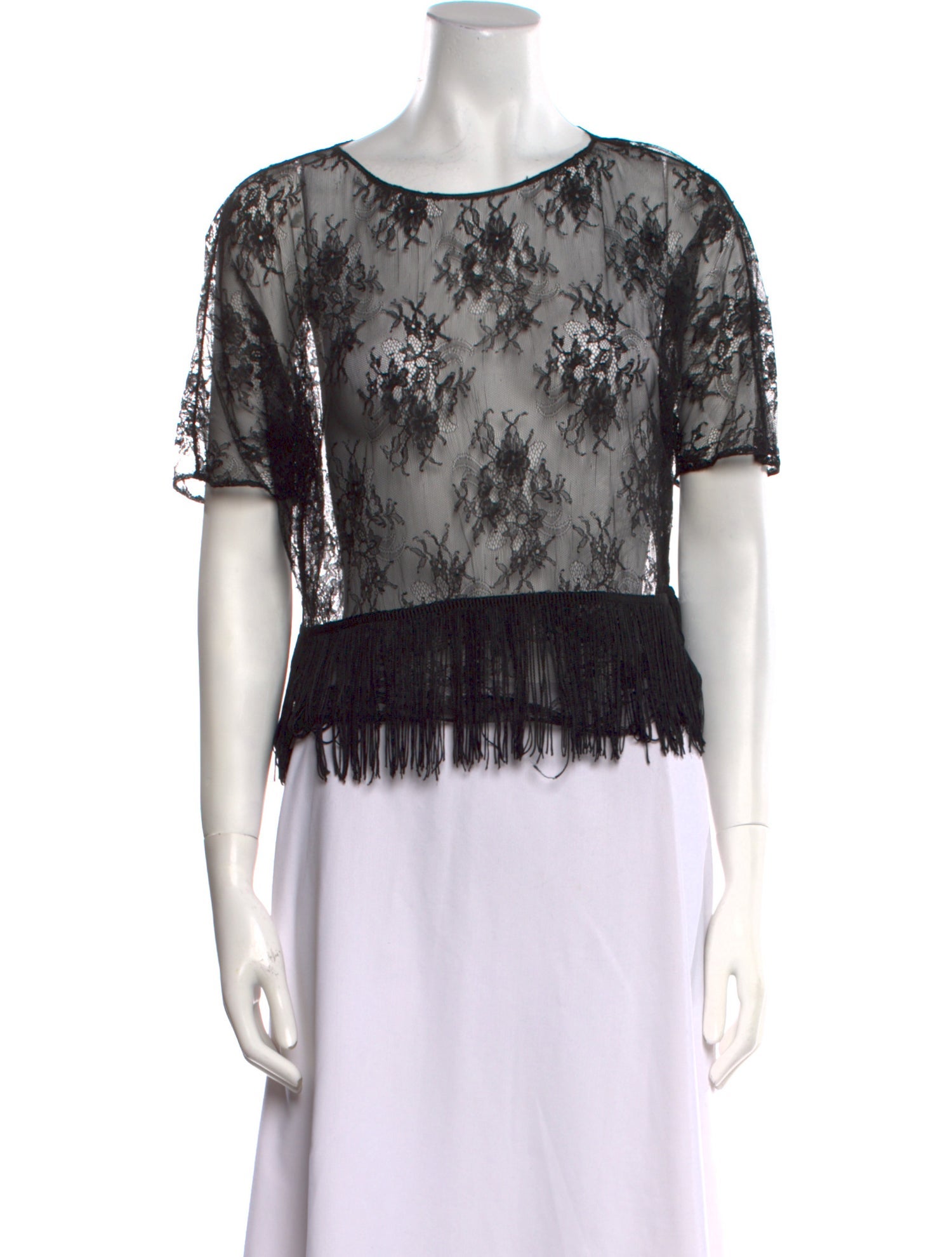 Maje Lace Pattern Scoop Neck Crop Top