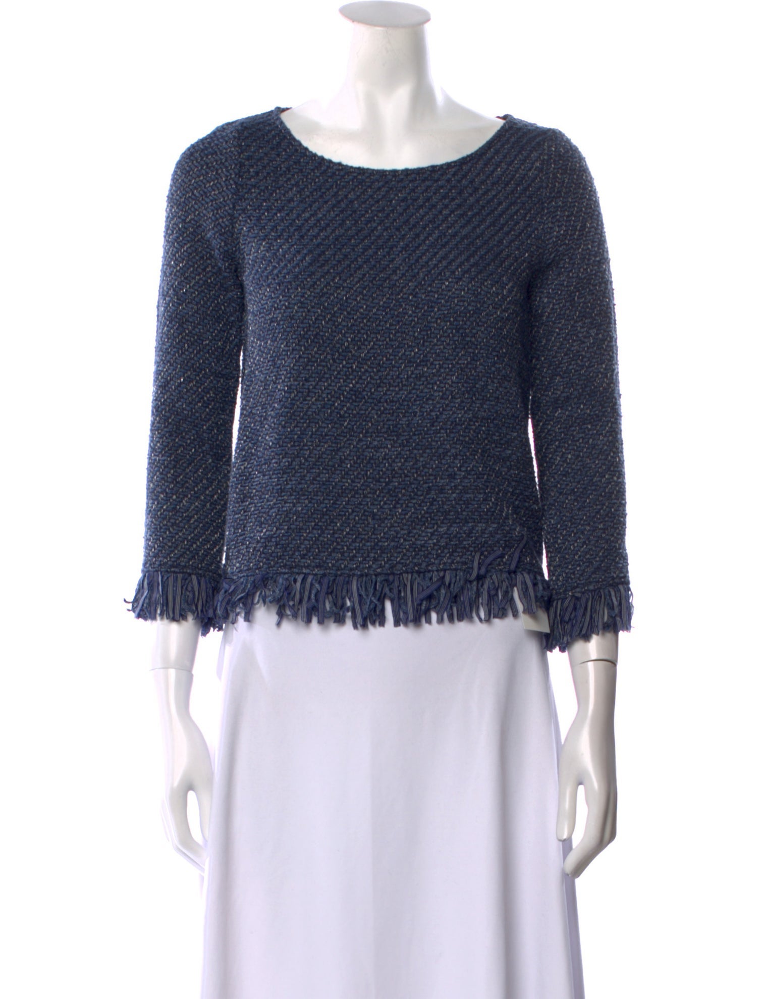 Maje Bateau Neckline Three-Quarter Sleeve Crop Top