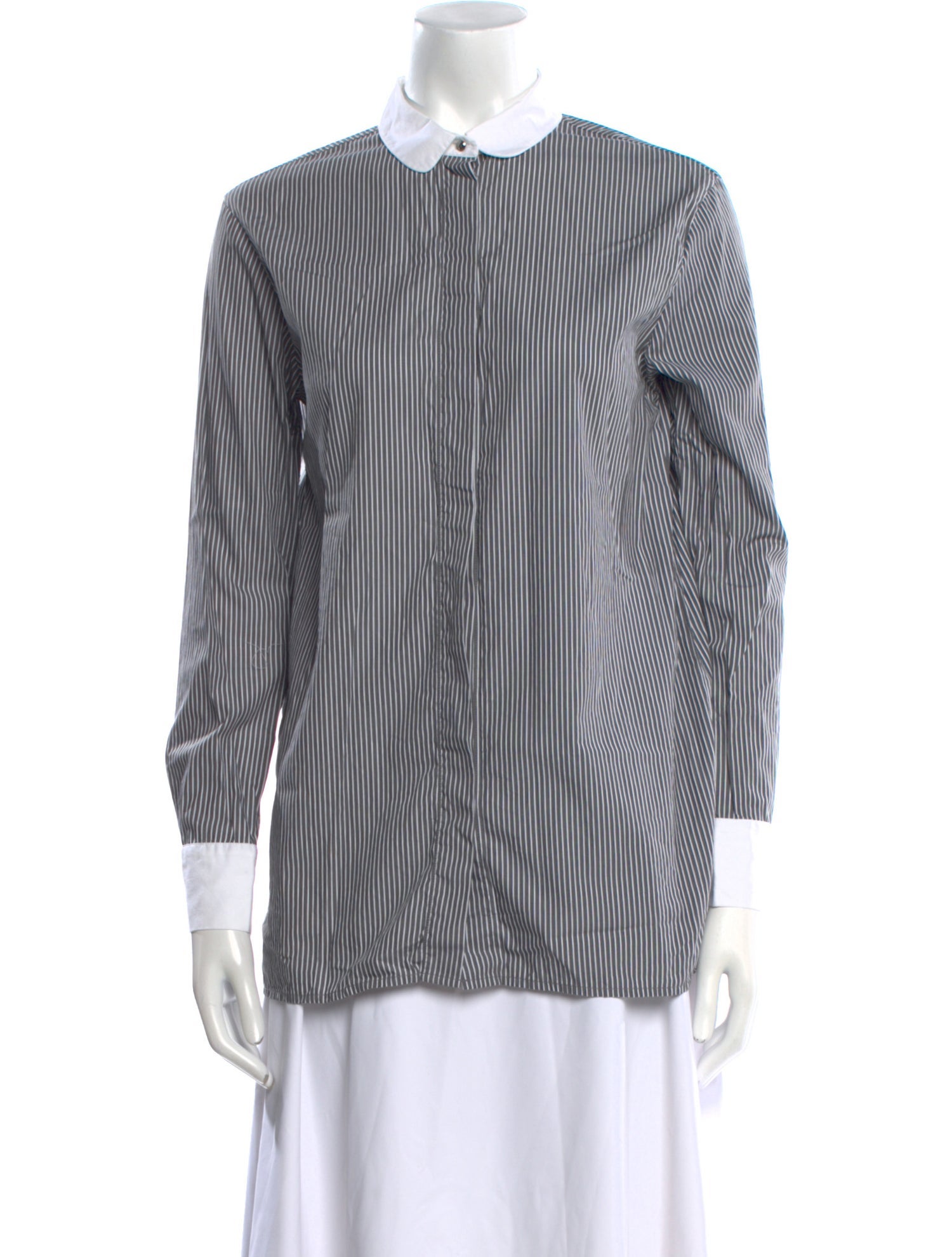 Maje Striped Long Sleeve Button-Up Top