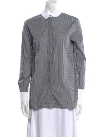 Maje Striped Long Sleeve Button-Up Top