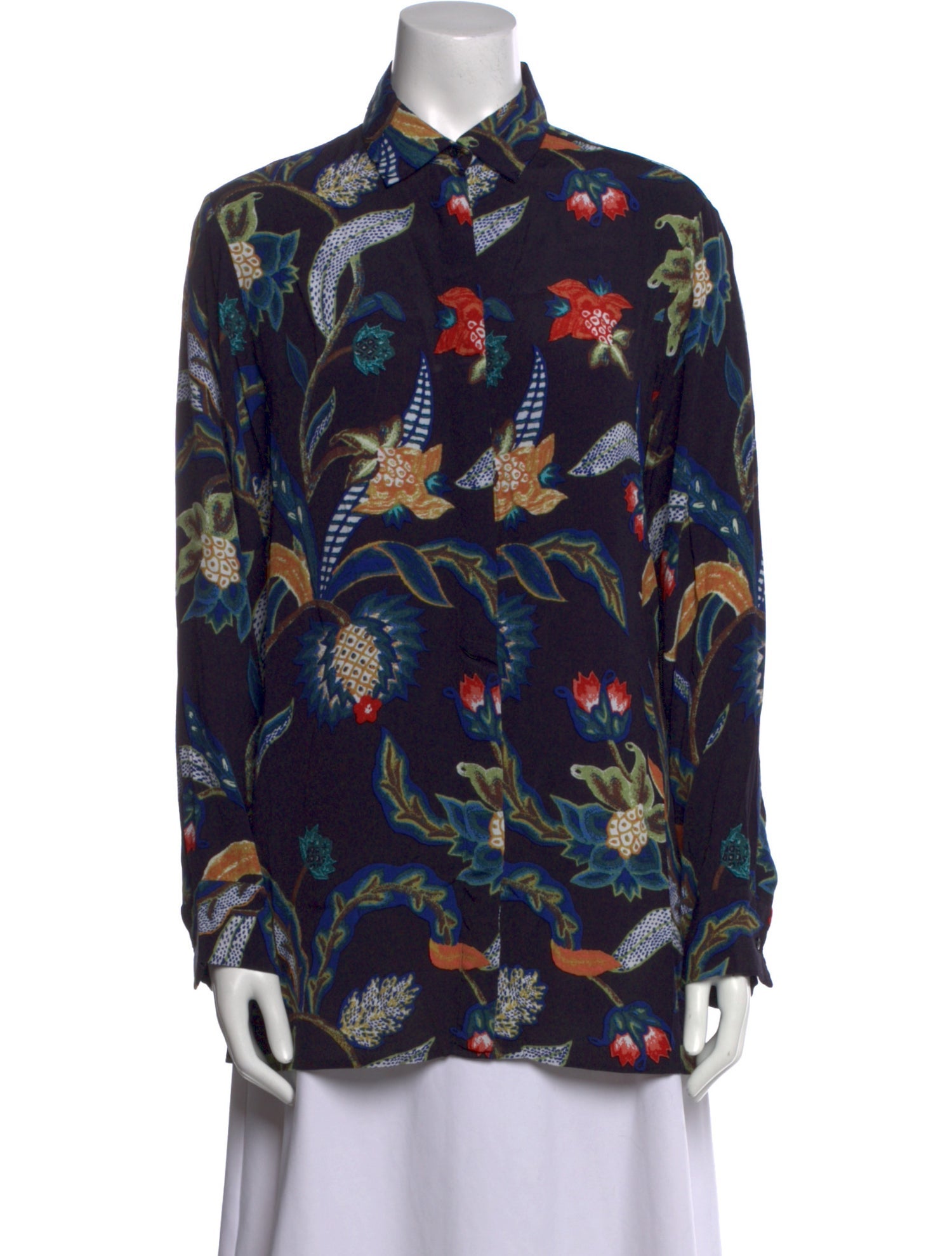 Maje Printed Long Sleeve Button-Up Top