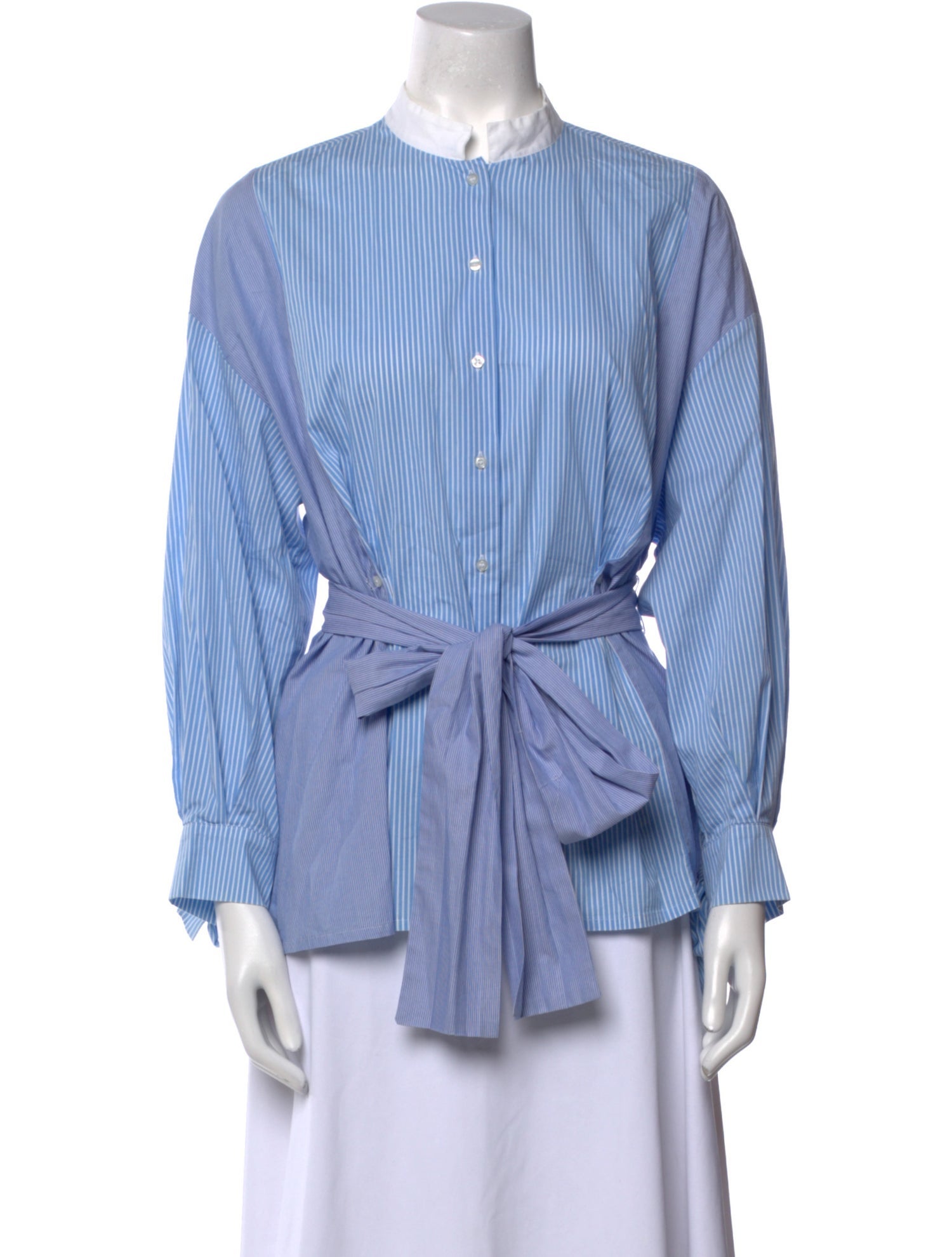 Maje Striped Mock Neck Button-Up Top