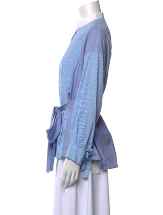 Maje Striped Mock Neck Button-Up Top