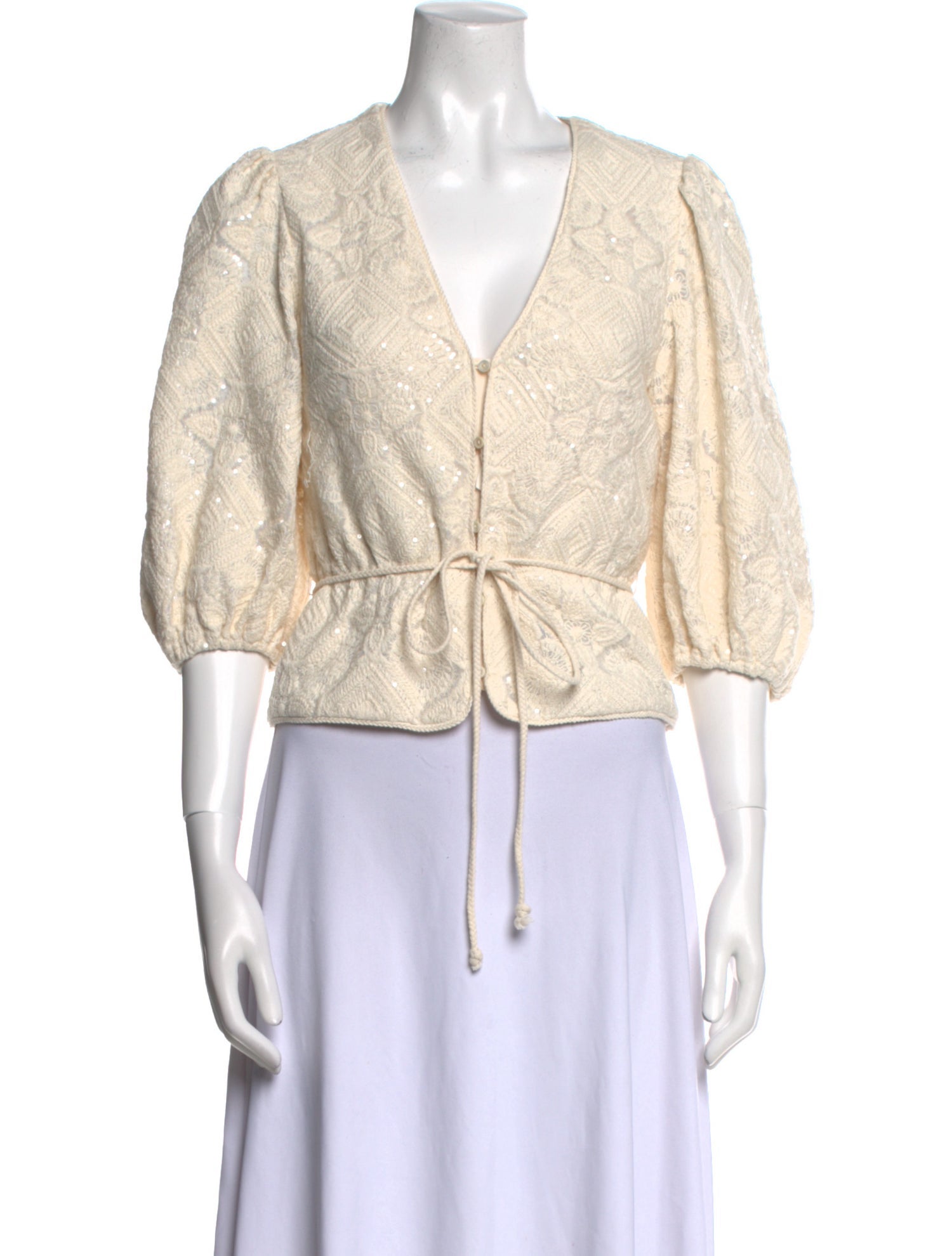 Maje V-Neck Three-Quarter Sleeve Crop Top