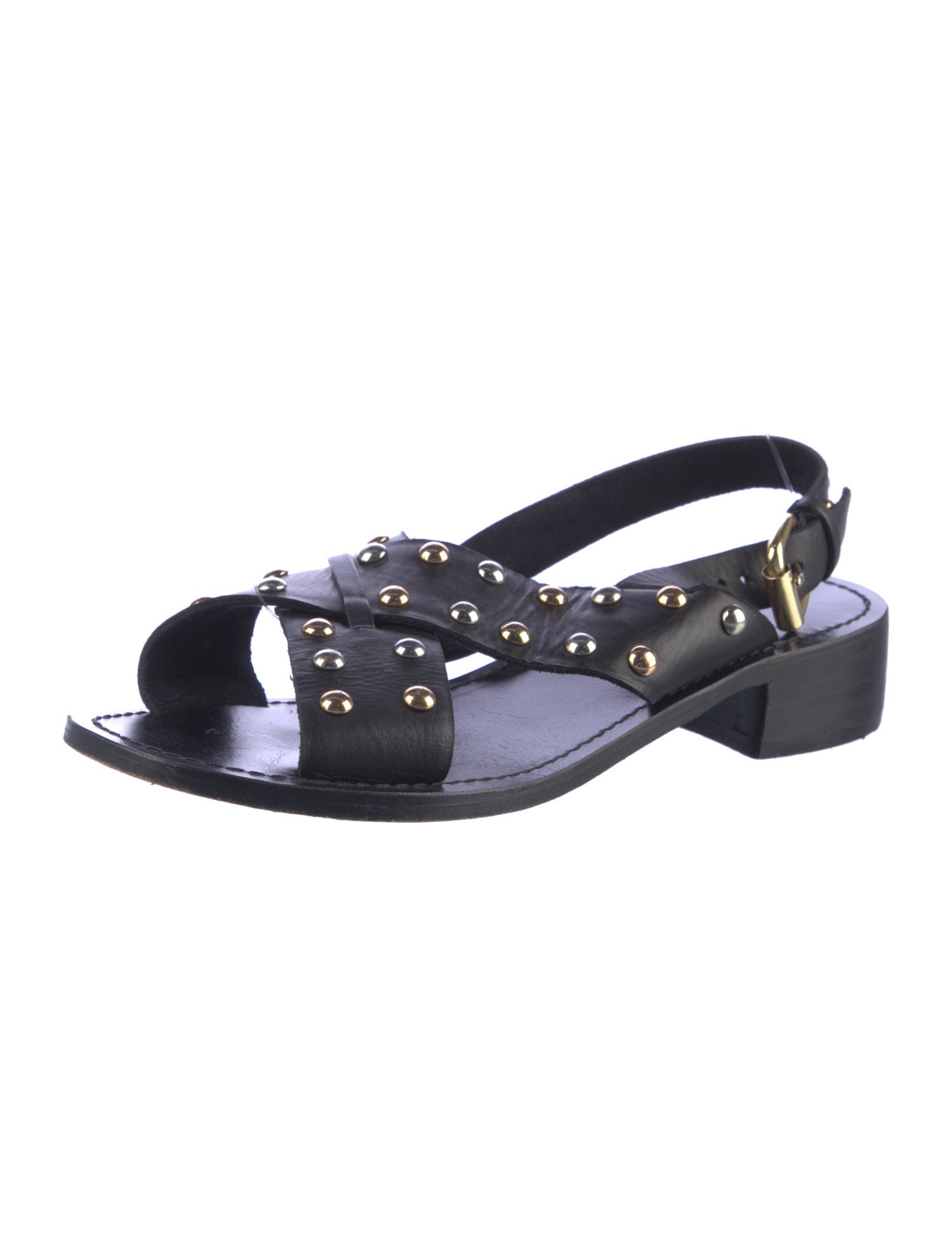 Maje Leather Studded Accents Slingback Sandals