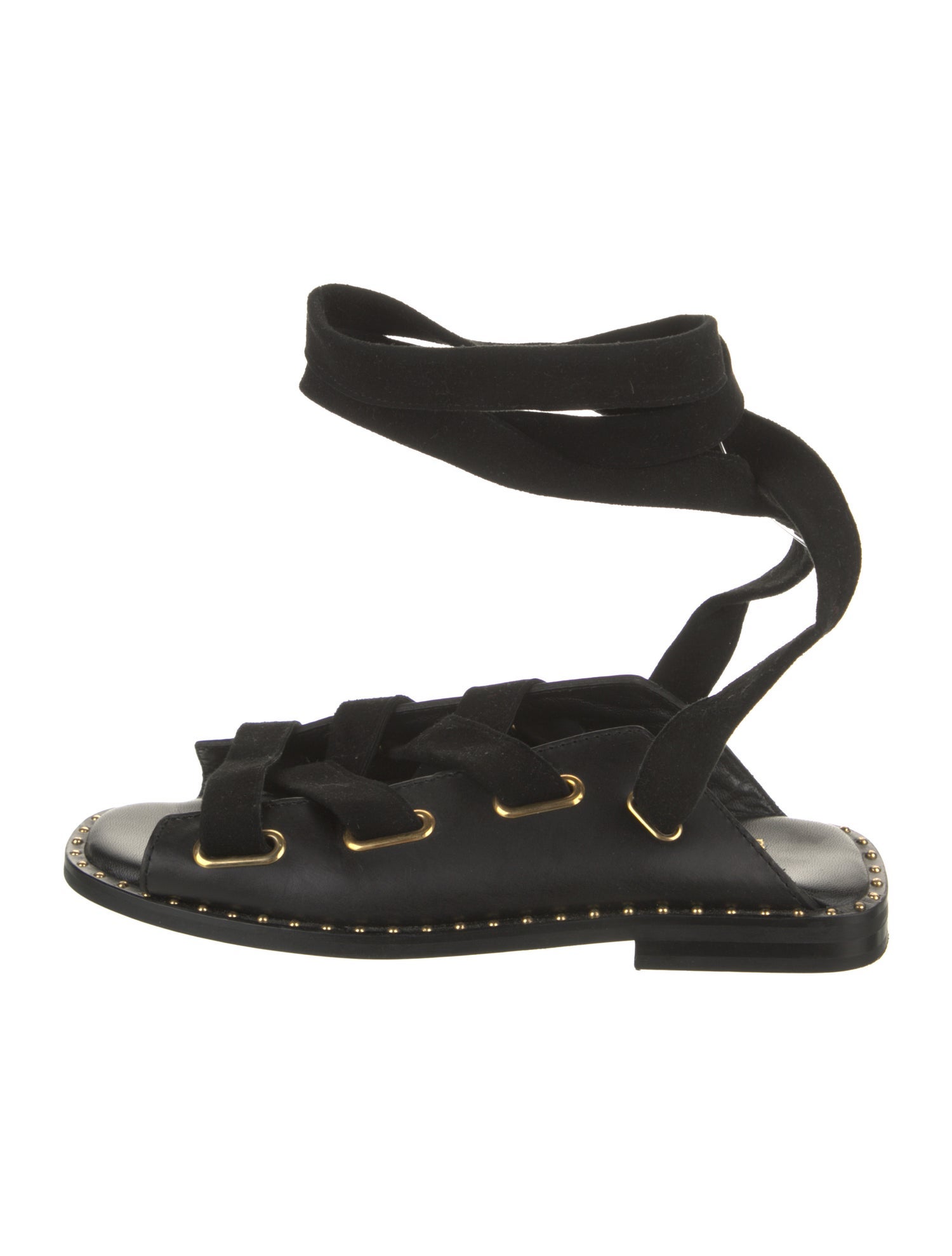 Maje Leather Floral Print Gladiator Sandals