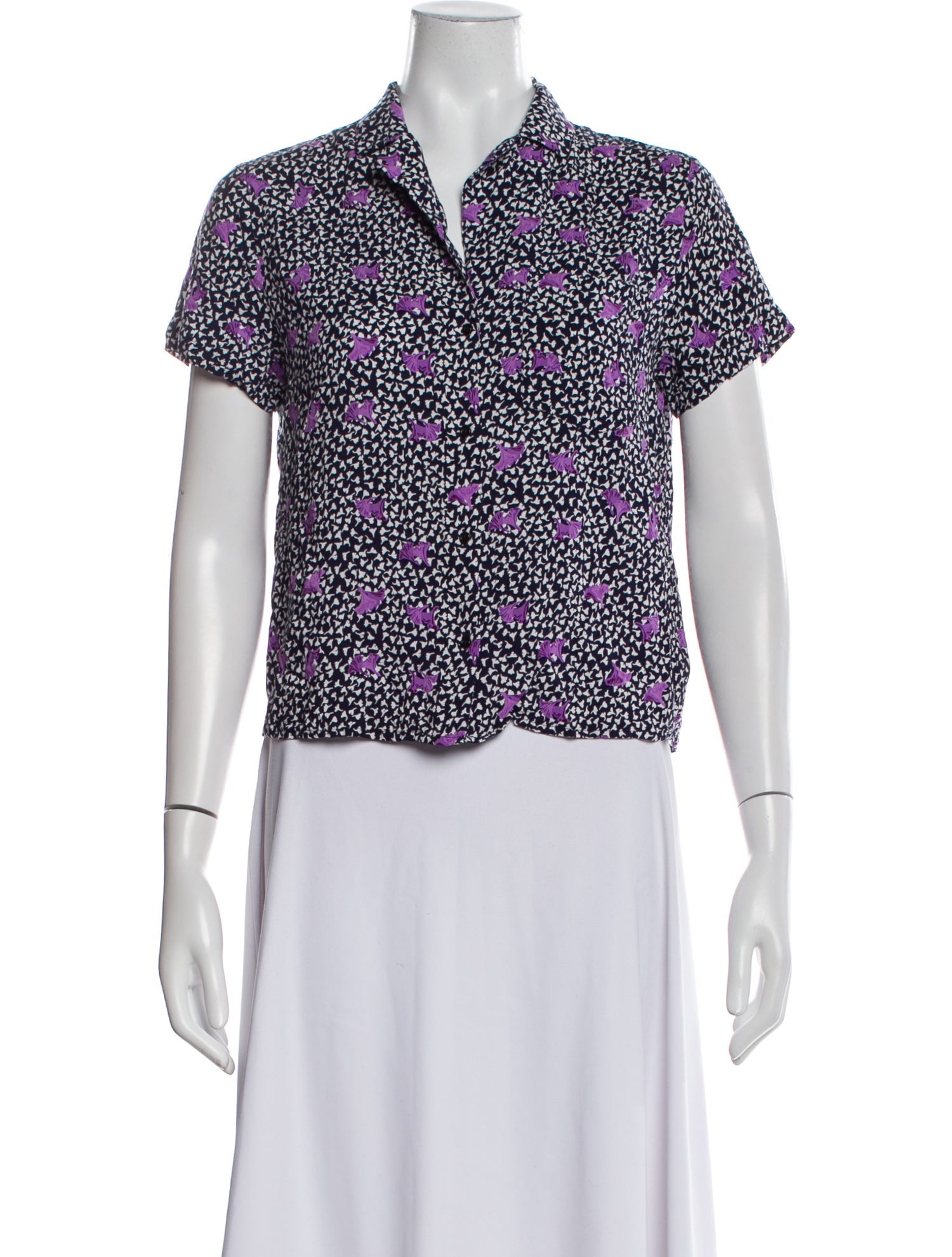 Maje Printed Short Sleeve Button-Up Top