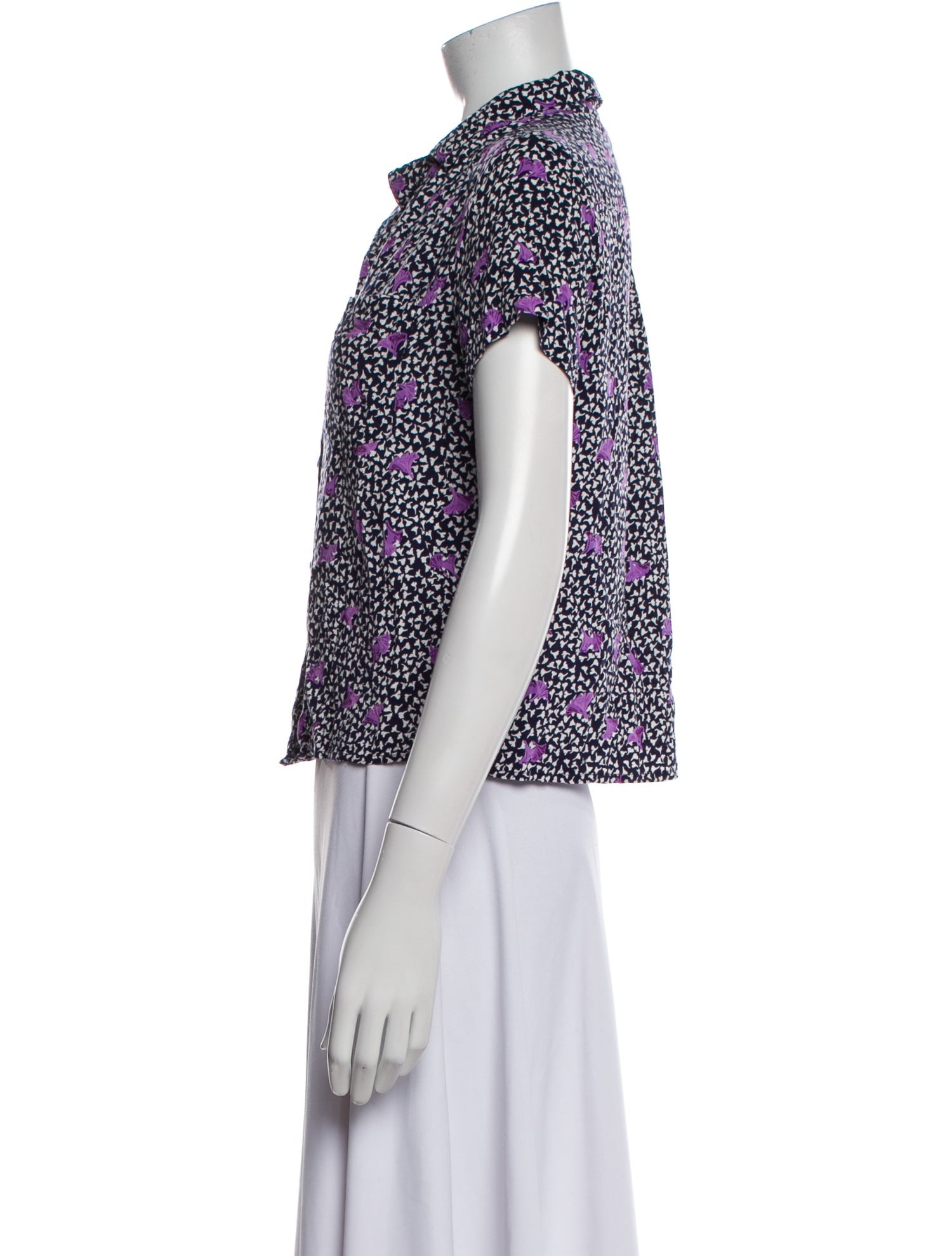 Maje Printed Short Sleeve Button-Up Top