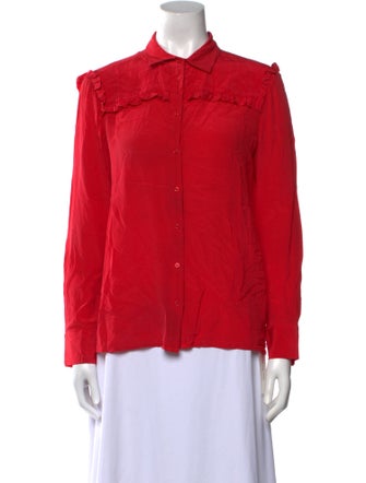 Maje Silk Long Sleeve Button-Up Top