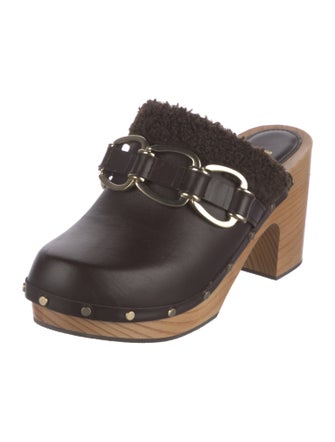 Maje Leather Colorblock Pattern Mules