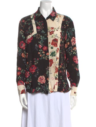 Maje Floral Print Long Sleeve Button-Up Top