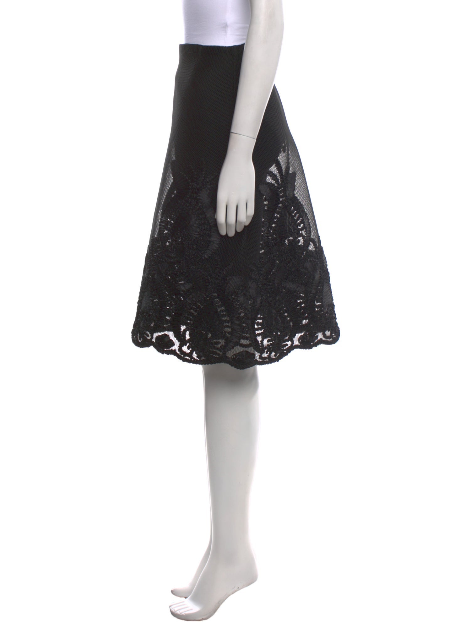 Maje Mesh Accents Knee-Length Skirt