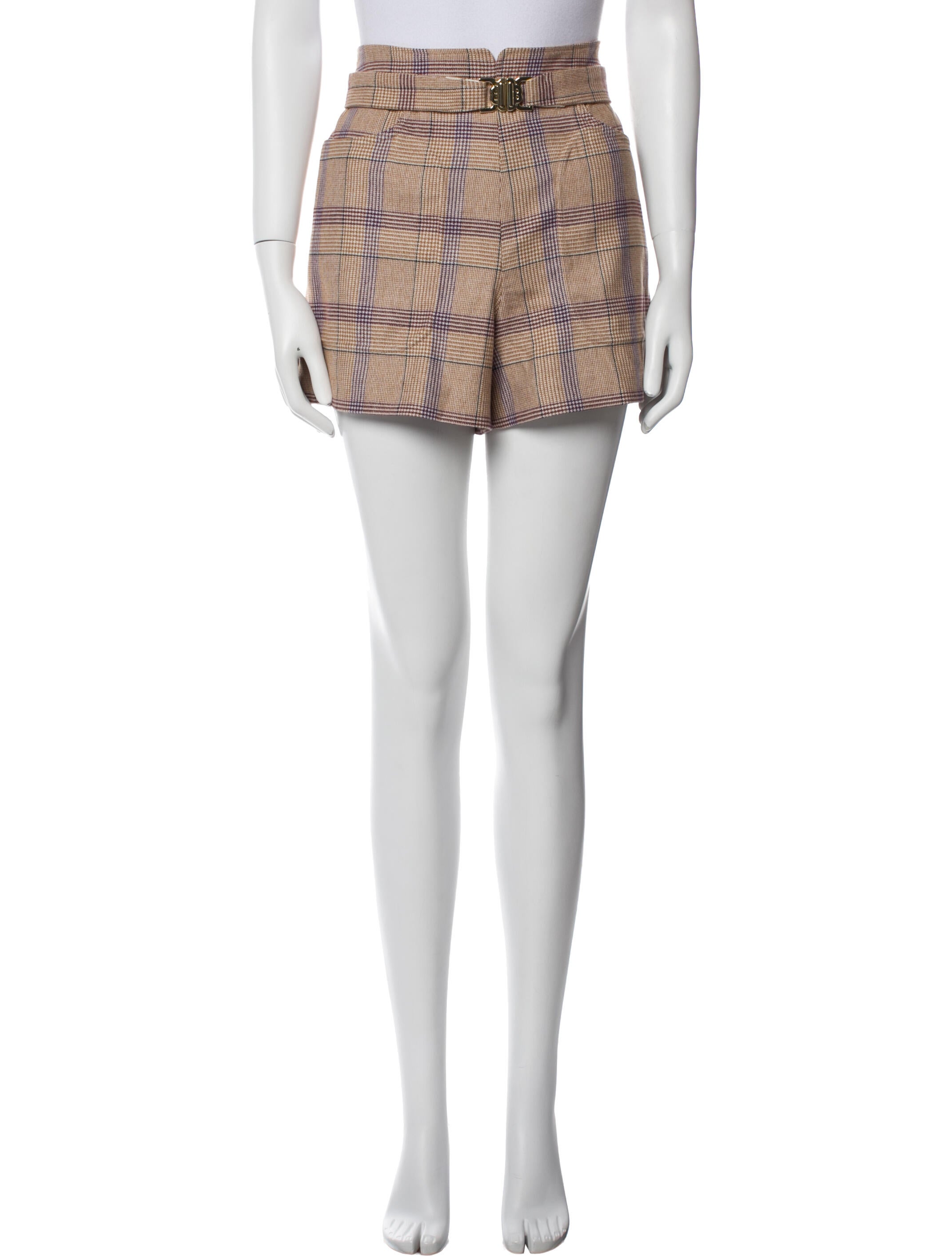 Maje Plaid Print Mini Shorts