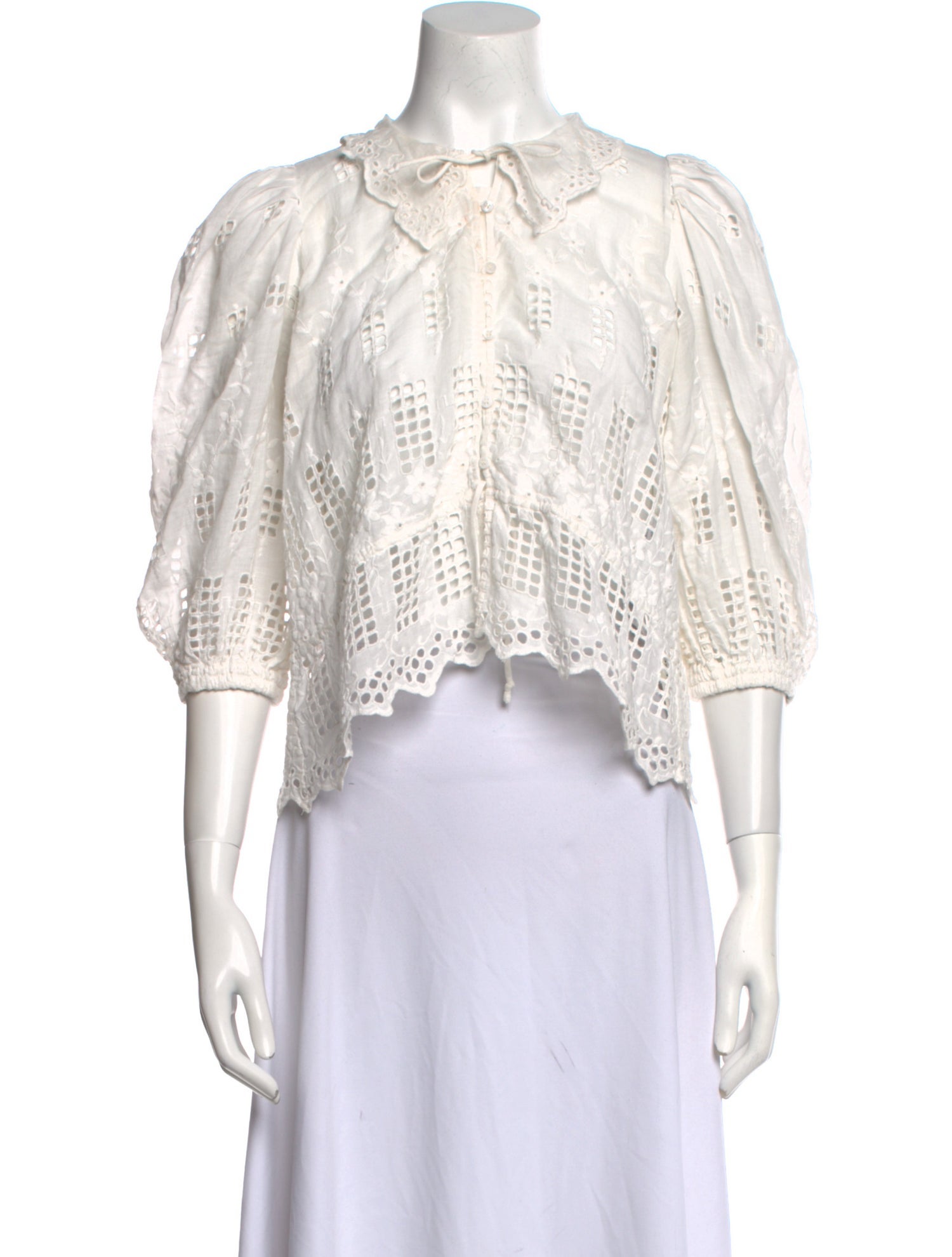 Maje Mock Neck Three-Quarter Sleeve Crop Top