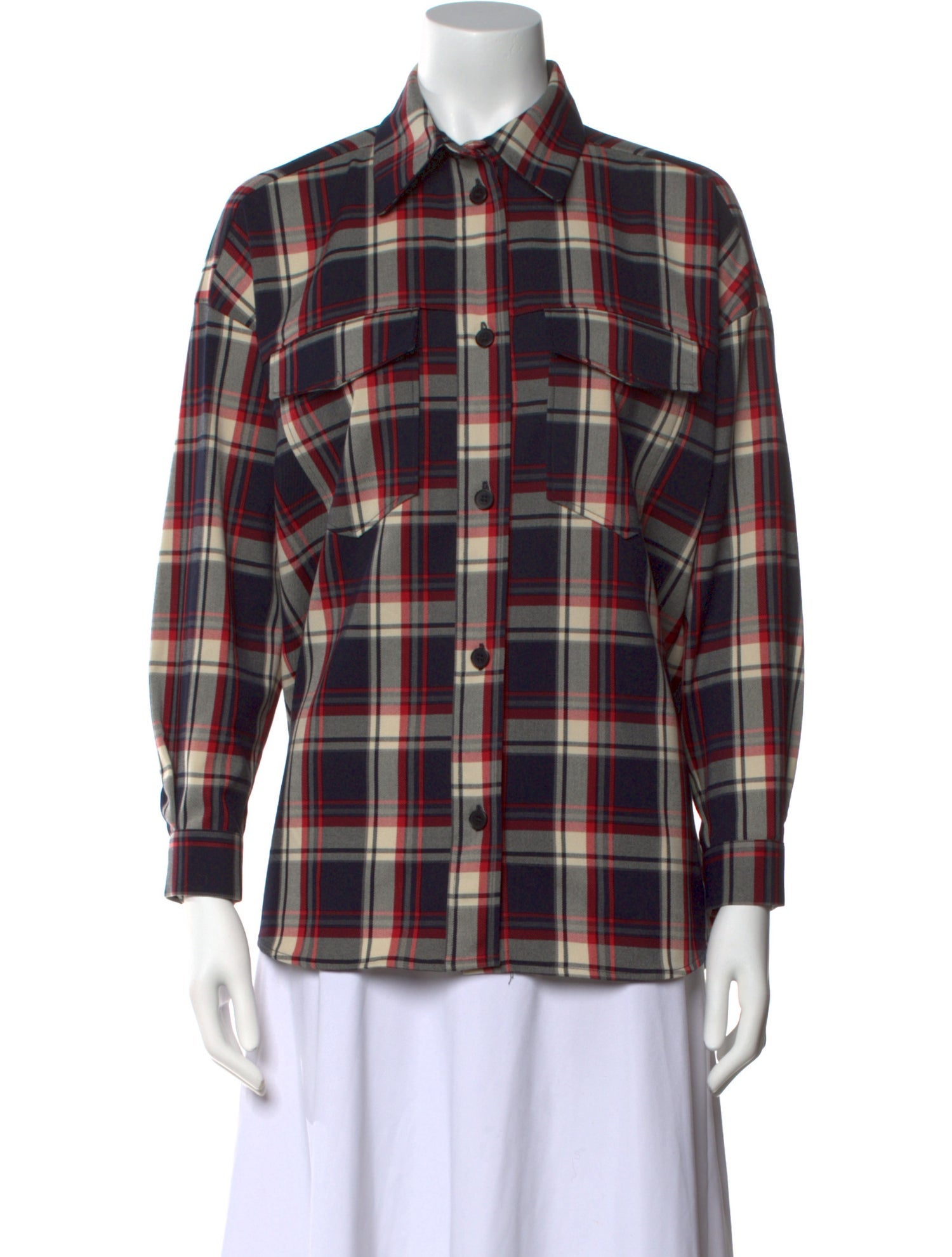 Maje Plaid Print Long Sleeve Button-Up Top