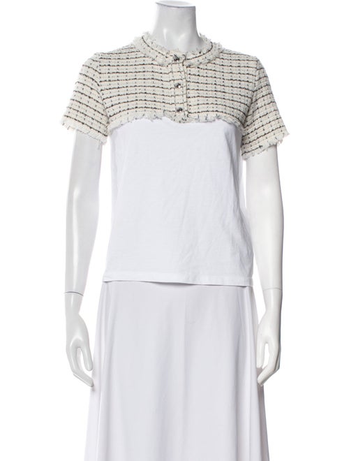 Maje Tweed Pattern Mock Neck Crop Top