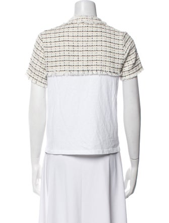 Maje Tweed Pattern Mock Neck Crop Top