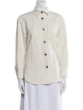 Maje Striped Long Sleeve Button-Up Top