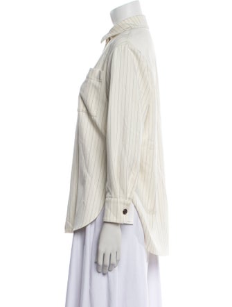 Maje Striped Long Sleeve Button-Up Top