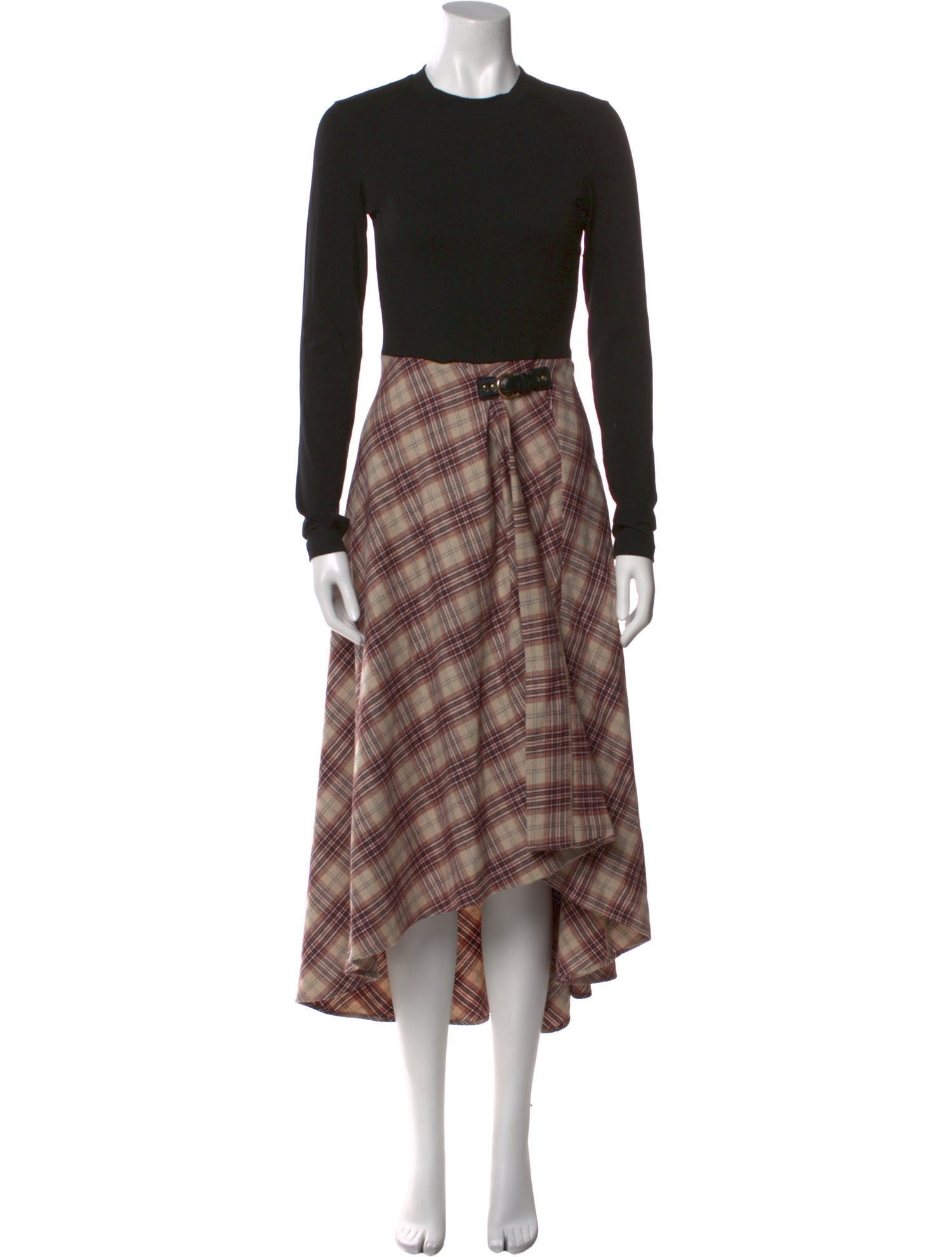 Maje Plaid Print Long Dress