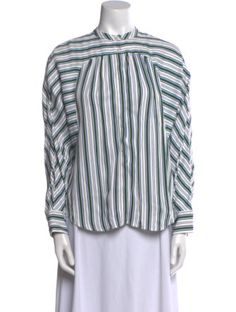Maje Striped Mock Neck Button-Up Top