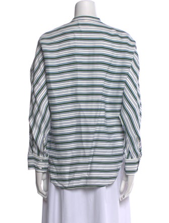 Maje Striped Mock Neck Button-Up Top