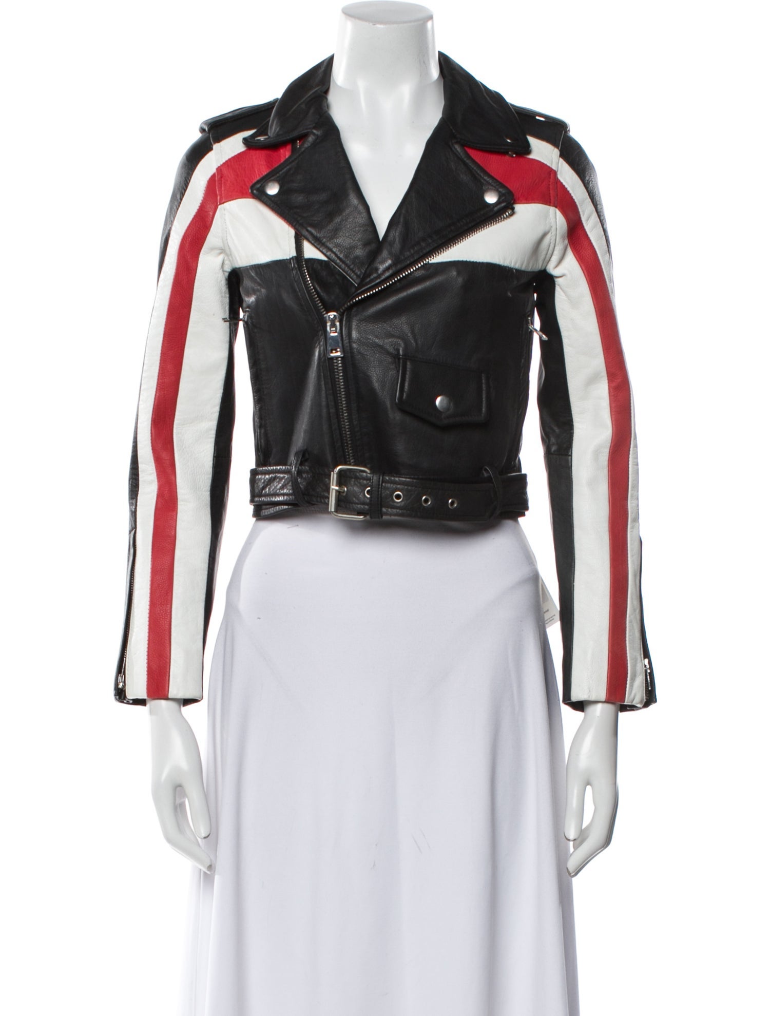 Maje Leather Striped Biker Jacket