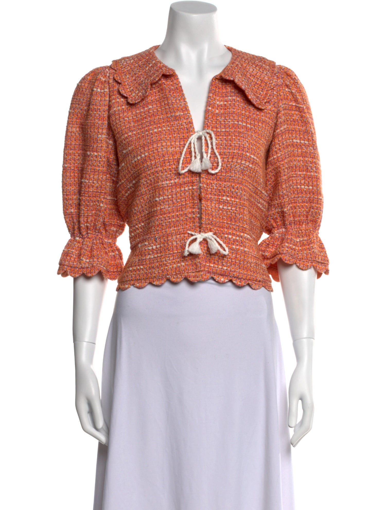 Maje Printed Three-Quarter Sleeve Crop Top