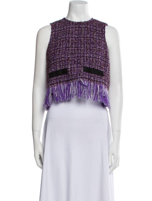 Maje Tweed Pattern Crew Neck Crop Top