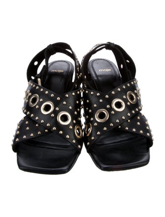 Maje Leather Studded Accents Sandals
