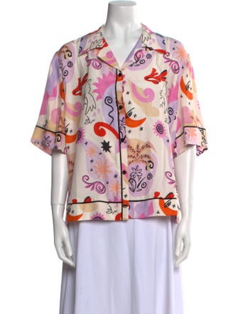Maje Silk Printed Button-Up Top