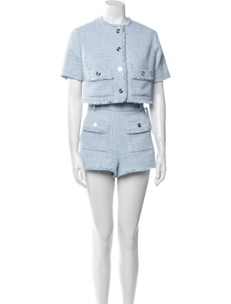 Maje Tweed Pattern Raw-Edge Trim Short Set