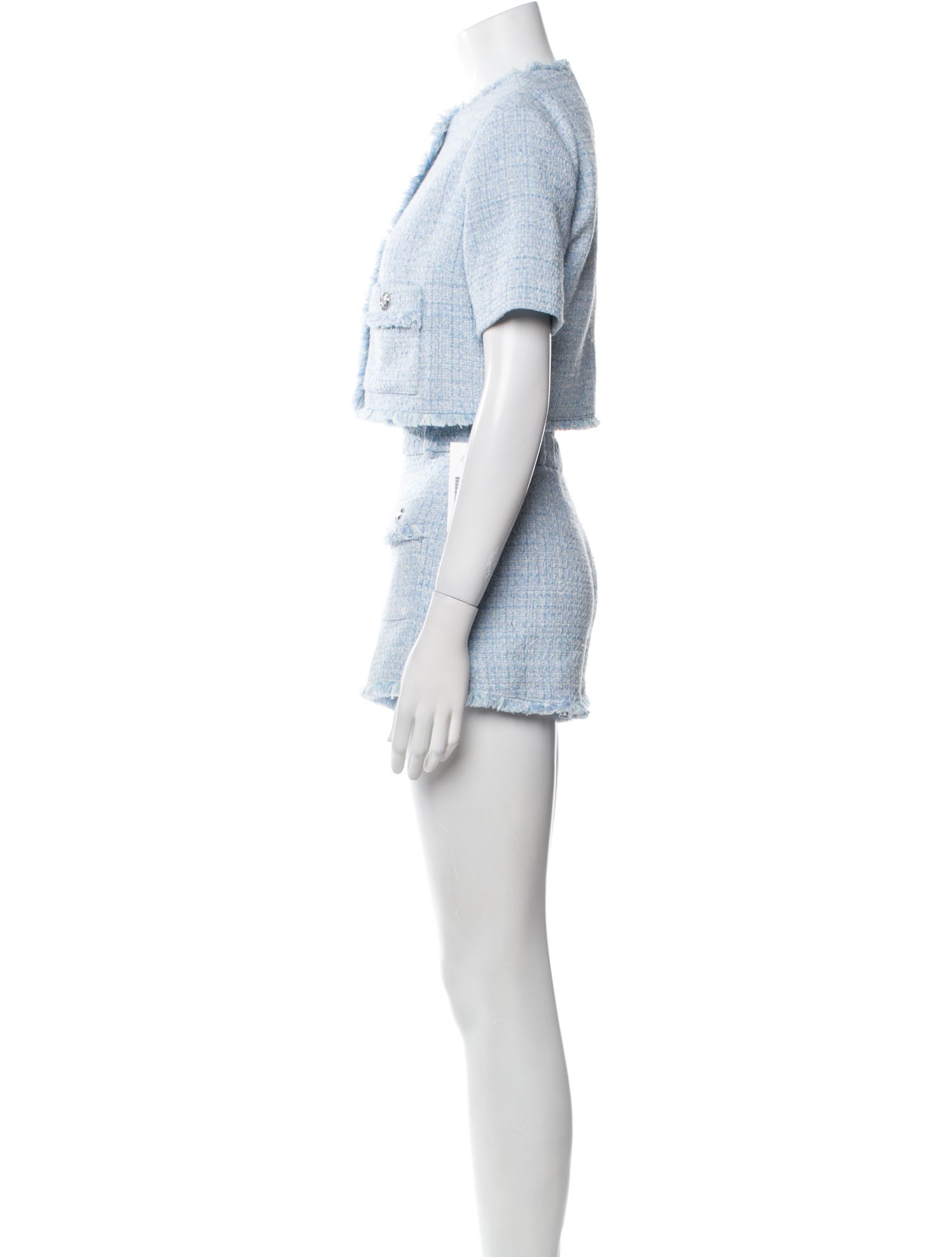 Maje Tweed Pattern Raw-Edge Trim Short Set