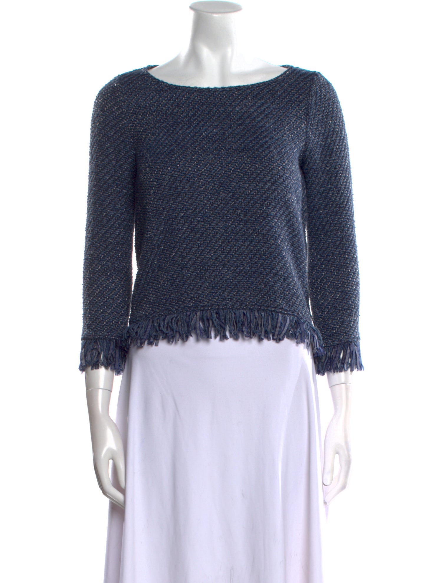 Maje Bateau Neckline Three-Quarter Sleeve Crop Top