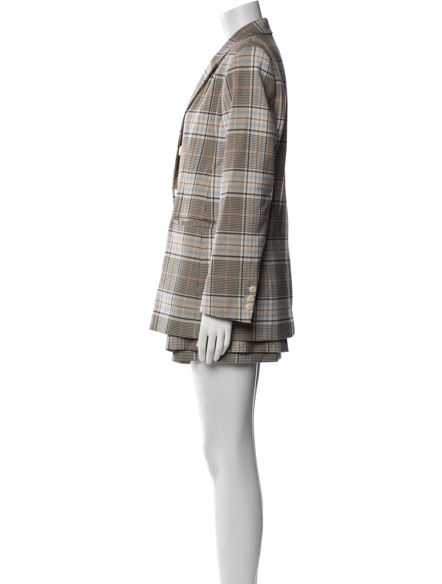Maje Plaid Print Pleated Accents Skirt Suit