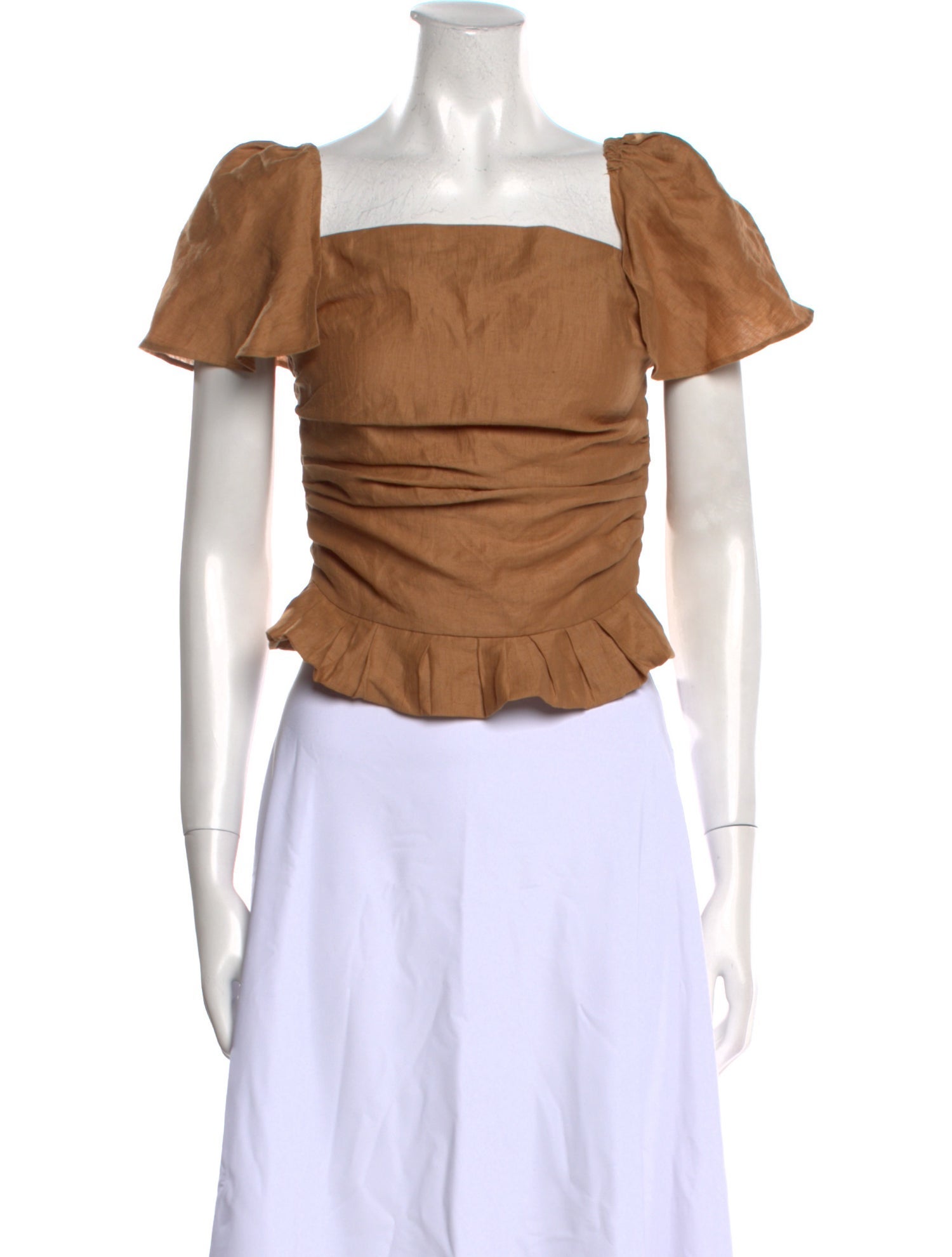 Maje Linen Square Neckline Crop Top