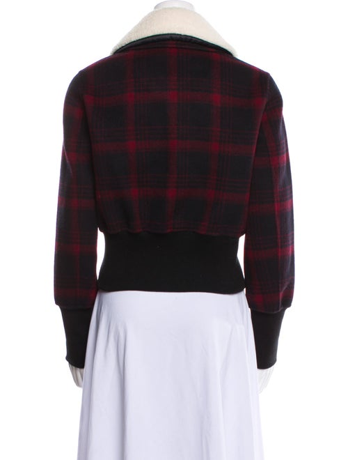 Maje Wool Plaid Print Biker Jacket