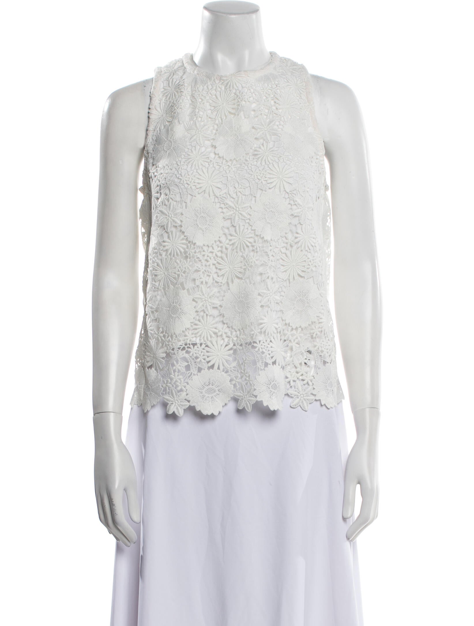 Maje Lace Pattern Crew Neck Crop Top