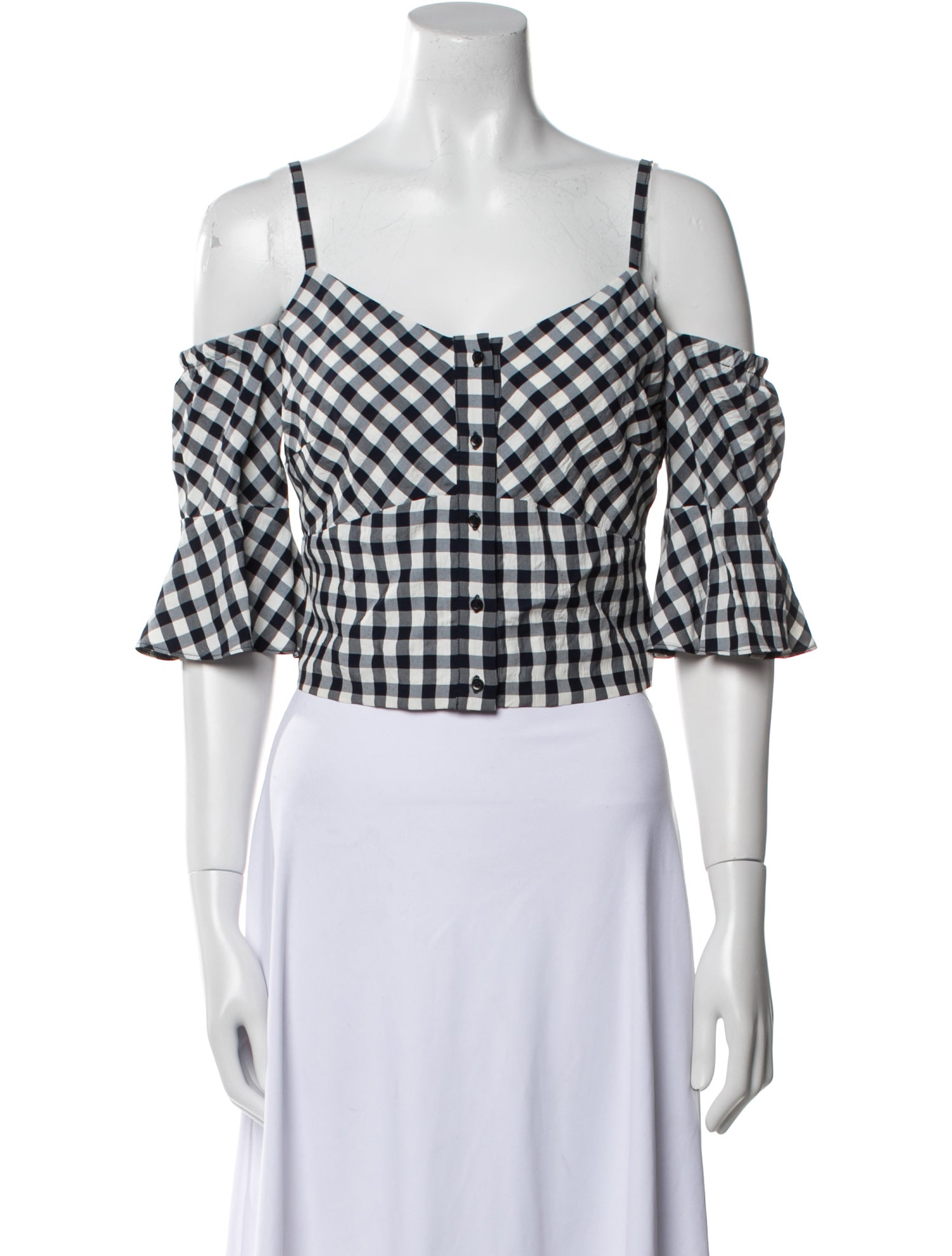 Maje Plaid Print Square Neckline Crop Top