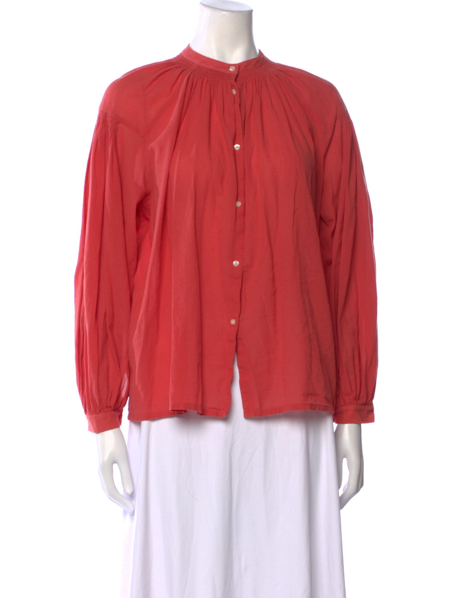 Maje Mock Neck Long Sleeve Button-Up Top