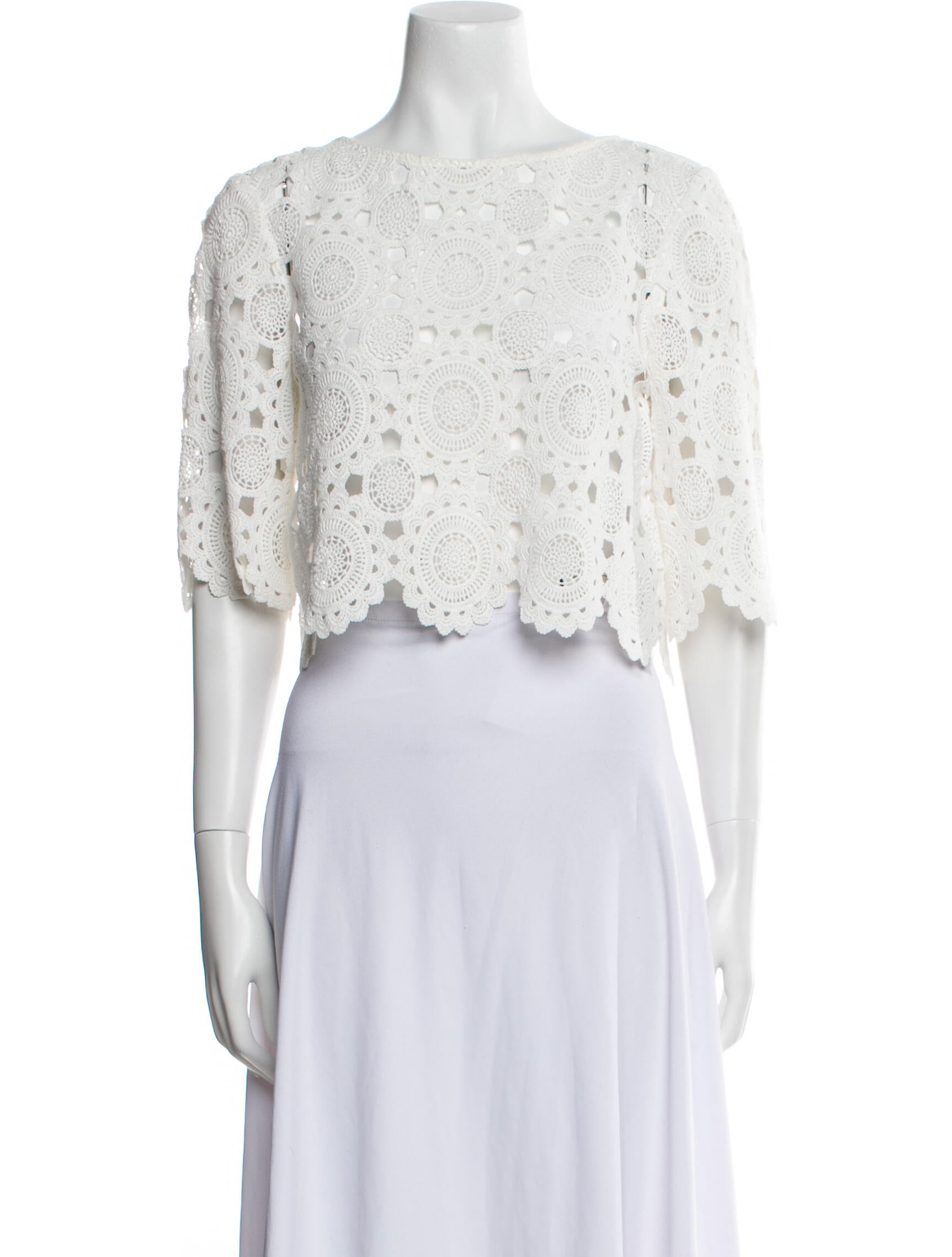 Maje Lace Pattern Bateau Neckline Crop Top