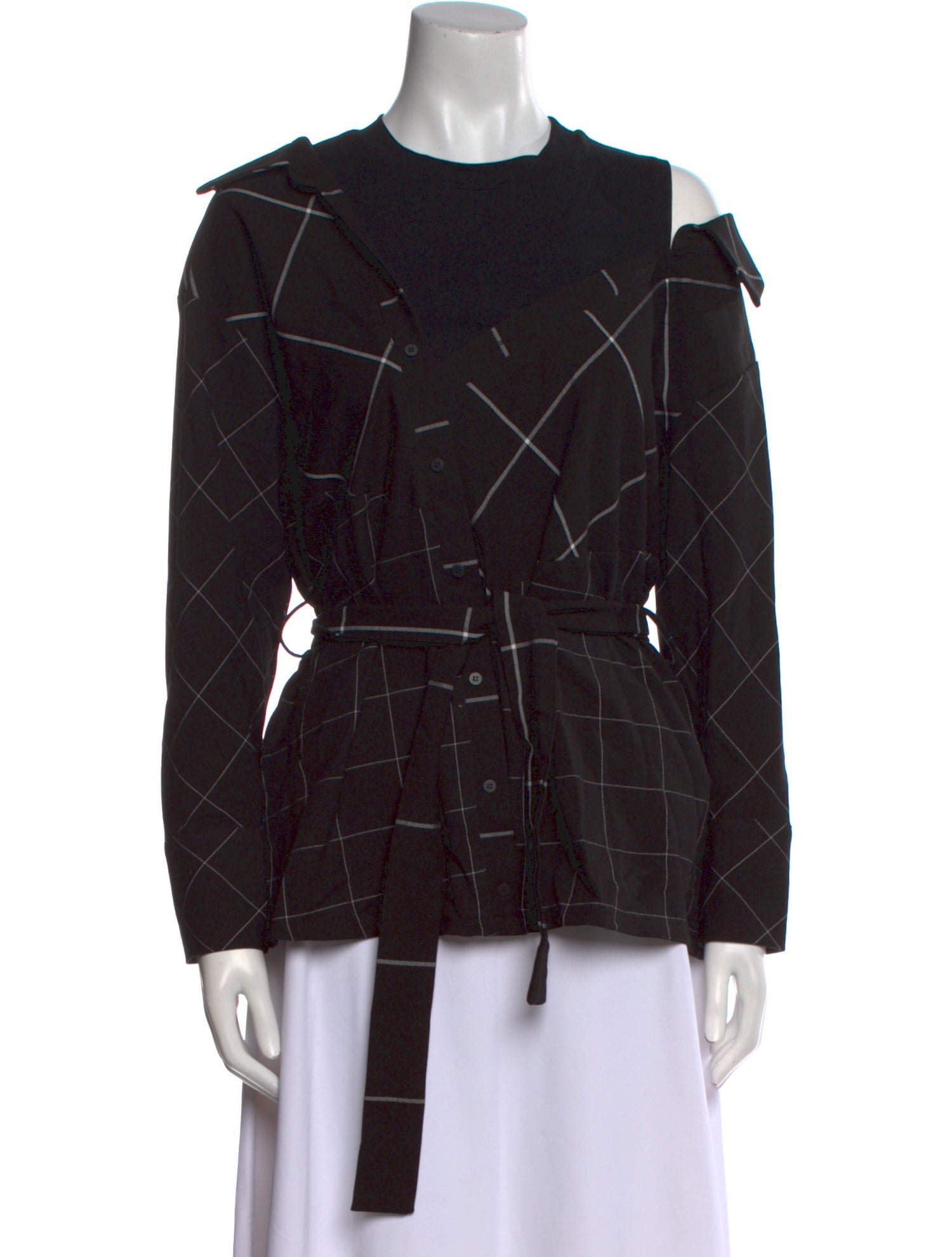 Maje Plaid Print Crew Neck Button-Up Top