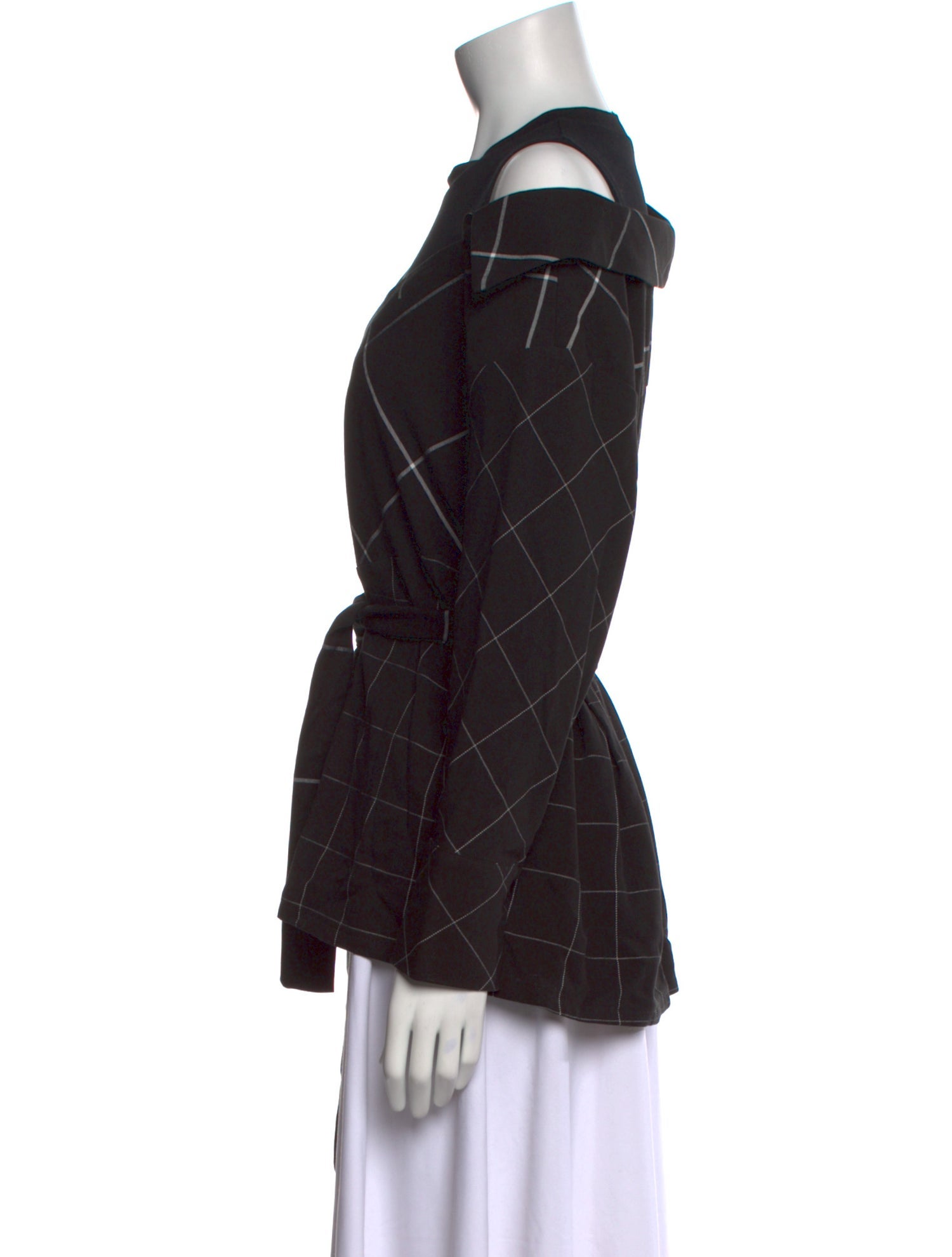 Maje Plaid Print Crew Neck Button-Up Top