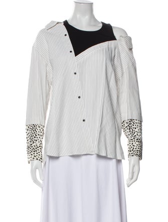 Maje Striped Crew Neck Button-Up Top