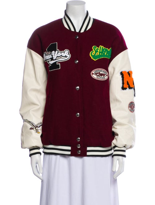 Maje Wool Graphic Print Bomber Jacket