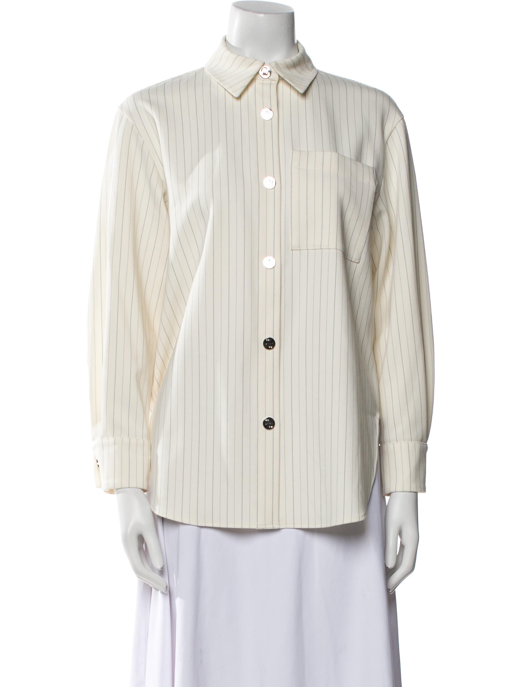 Maje Striped Long Sleeve Button-Up Top