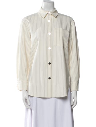 Maje Striped Long Sleeve Button-Up Top